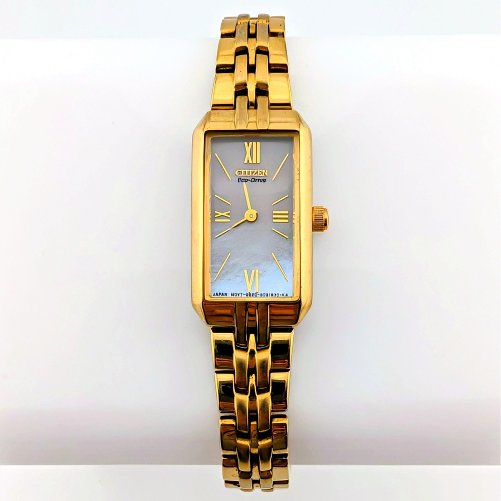Citizen Silhouette Eco-Drive Women's Gold Tone MOP Dial Rectangular Watch 6.25"